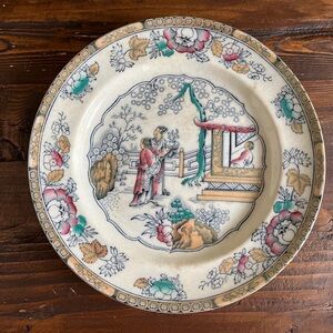 Ashworth Brothers Vintage Decorative Plate with Floral and Scenic Design
